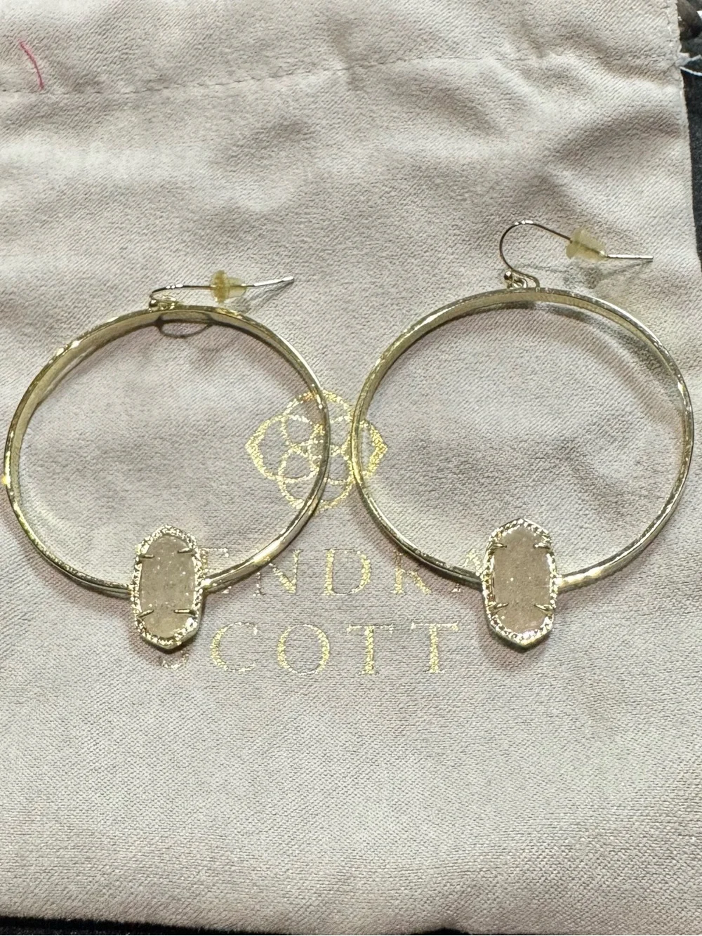 Kendra Scott 14k Gold plated Hoop Earrings with Oval Stone Accents